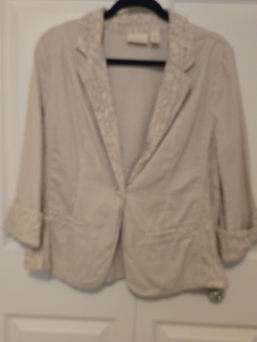 Chicos Seersucker And Lace Lightweight Blazer